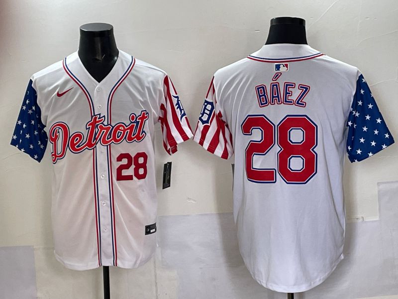 Men Detroit Tigers 28 Baez White National Flags 2025 Nike MLB Jersey style 2
